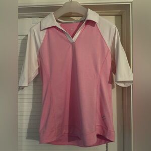 Ladies Pink & White Polo Top - Performance Short Sleeve